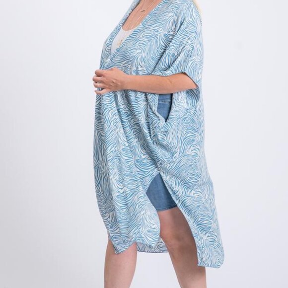 Zebra Print Short Sleeve Maxi Kimono - Picture 6 of 7